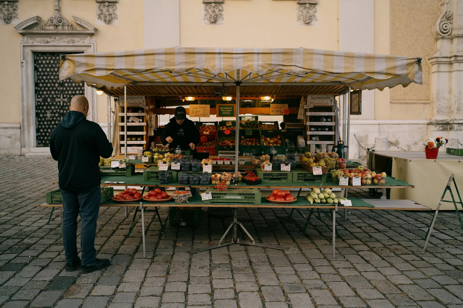 A produce stall at the morning market.