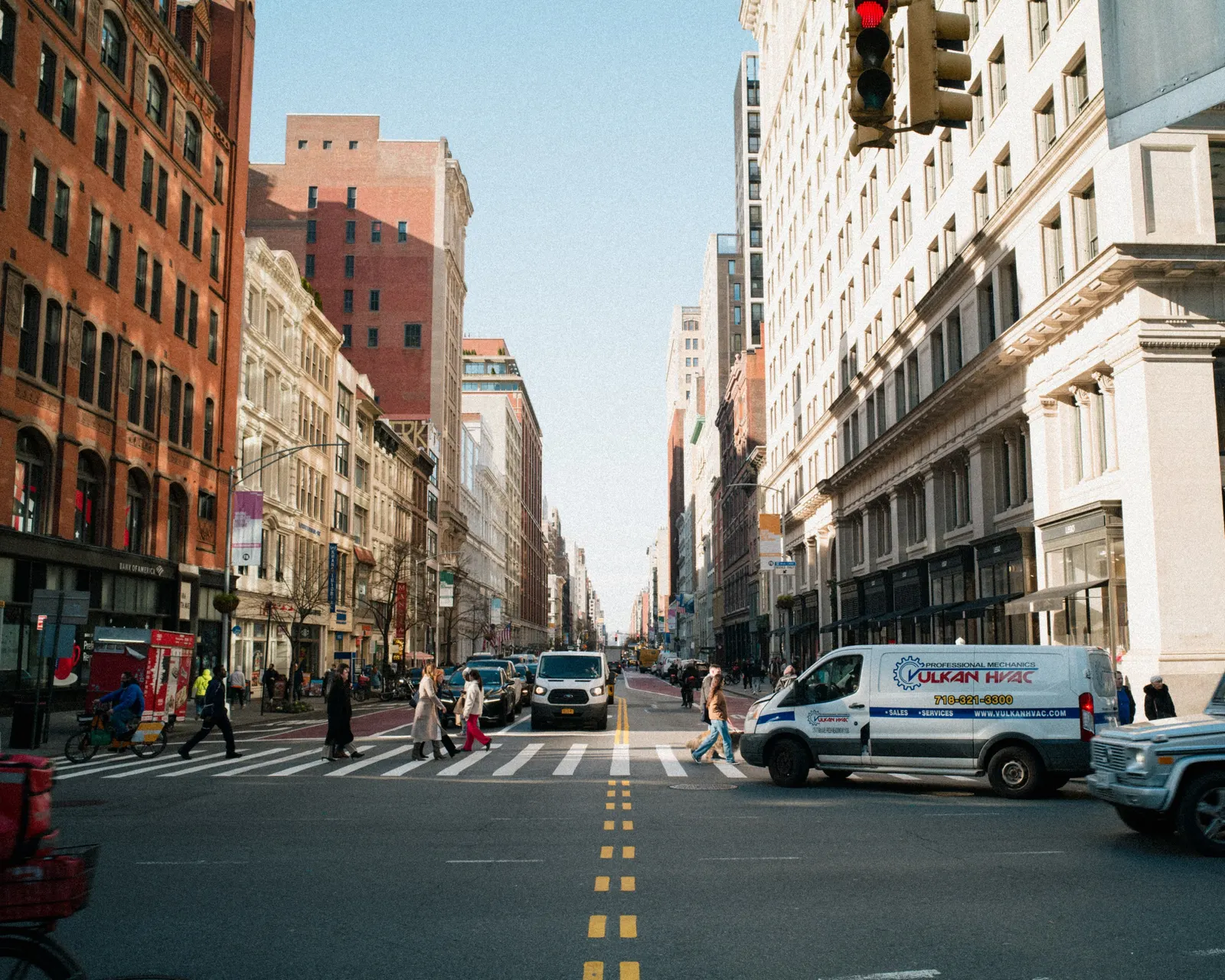 Looking up the avenue, mid-morning.