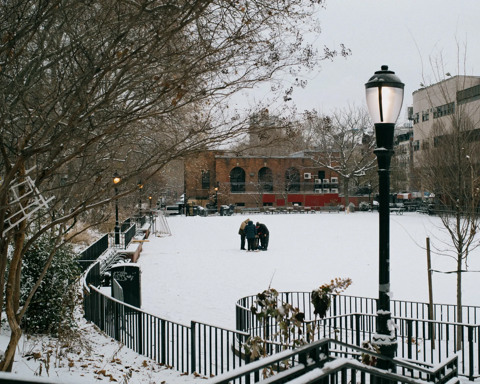 The park after the first fall of snow.